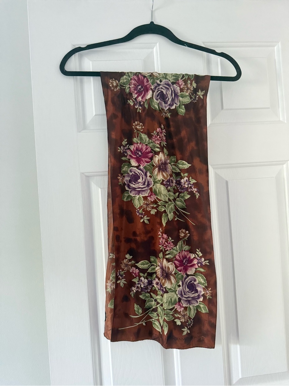 Adrienne Vittadini ladies rectangular brown floral silk scarf